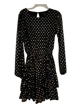 City Studio Black Long-Sleeve Ruffle Dress with Gold Dot Accents